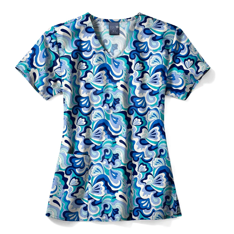 Zoe+Chloe Performance V-Neck Print Scrub Top - Wavy Paisley Hot Sale