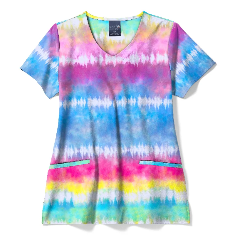 Zoe+Chloe V-Neck Border Print Scrub Top - Chasing Rainbows Hurry Before It's Gone