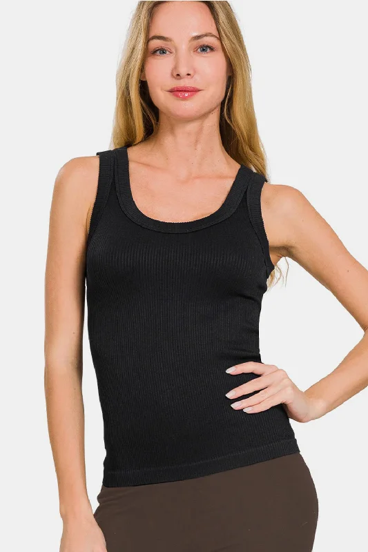 2 Way Neckline Washed Ribbed Tank From Casual To Classy