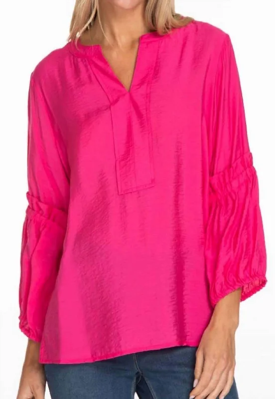 3/4 Bell Sleeve Top In Hot Pink Bold Patterns