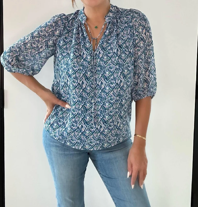 3/4 Sleeve Printed Top In Blue Seasonal Style Discounts