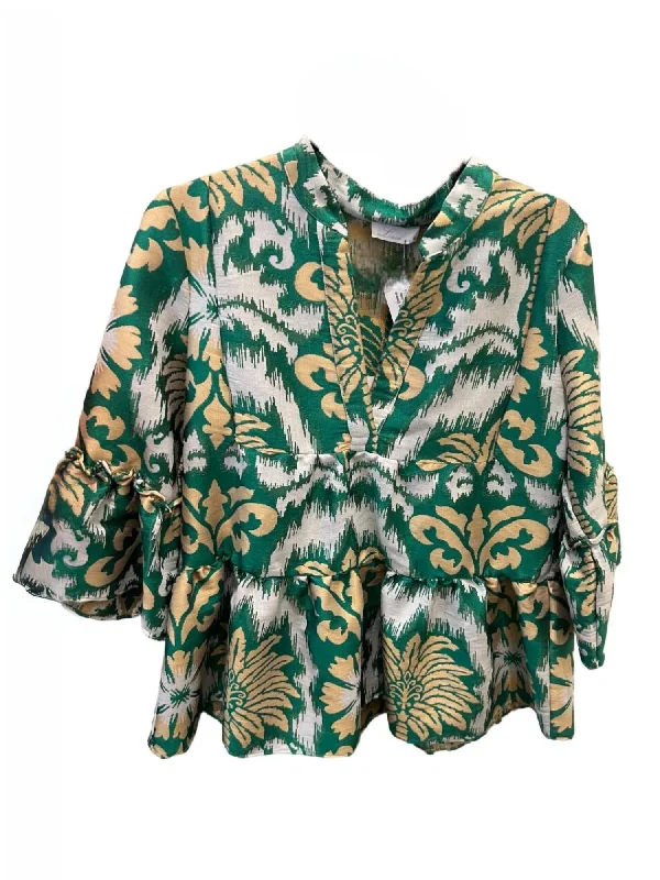 3/4 Sleeve Trumpet Sleeve Top In Jade Cutting Edge Fashion