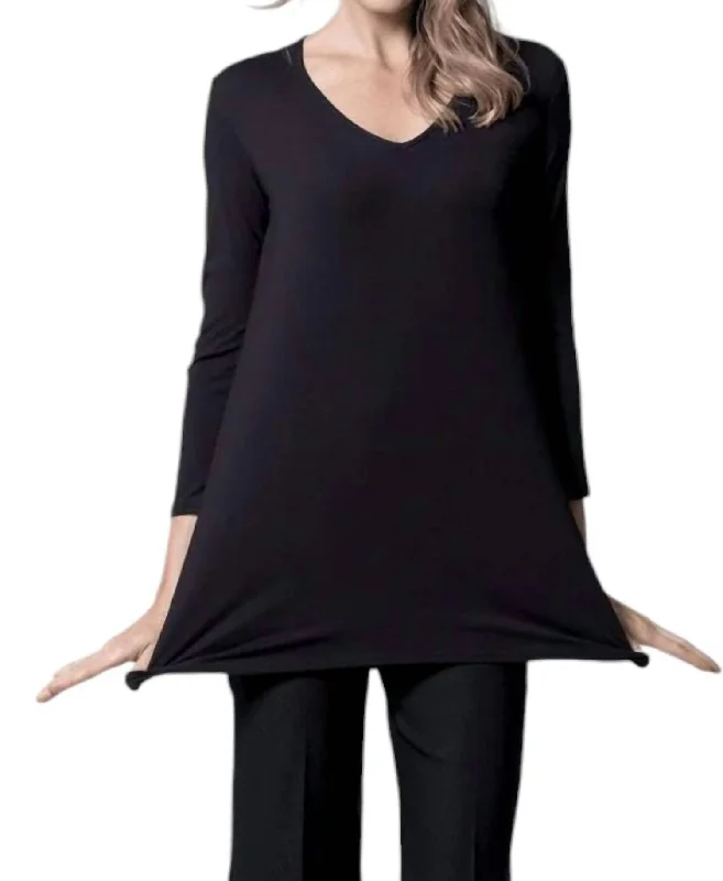 3/4 Sleeve Tunic In Black Summer Fashion