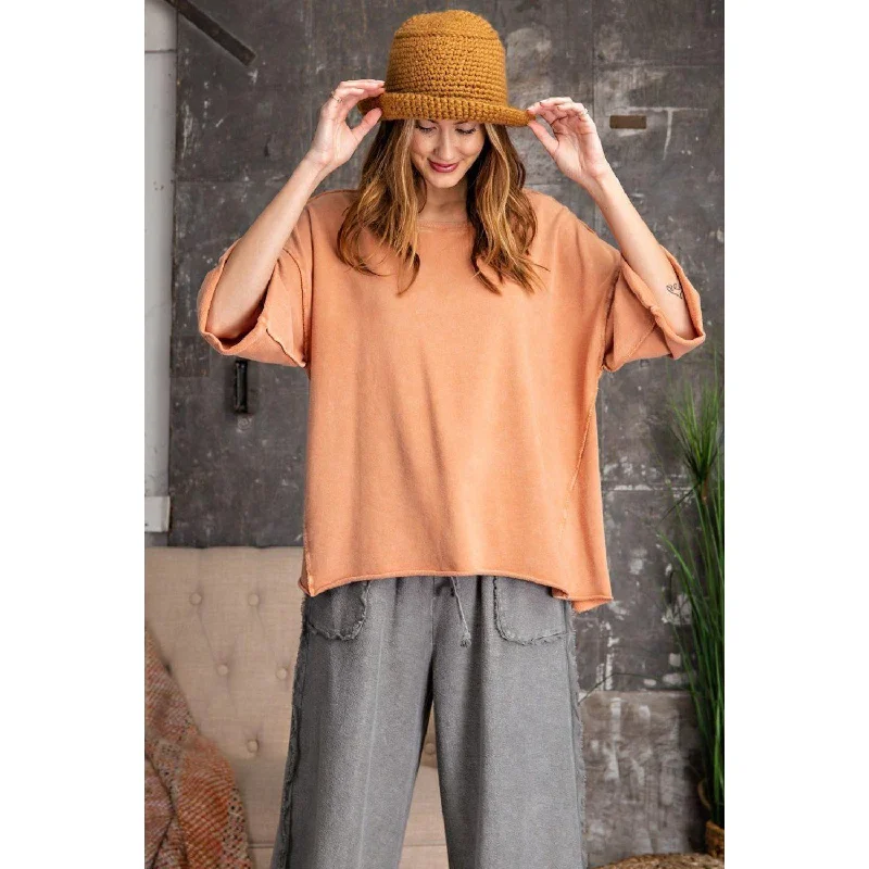 3/4 Slvs Mineral Washed Terry Knit Boxy Top Fashion Forward Outfits