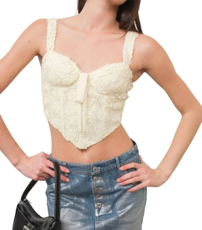 3D Flower Corset Top In Cream Graceful Drape