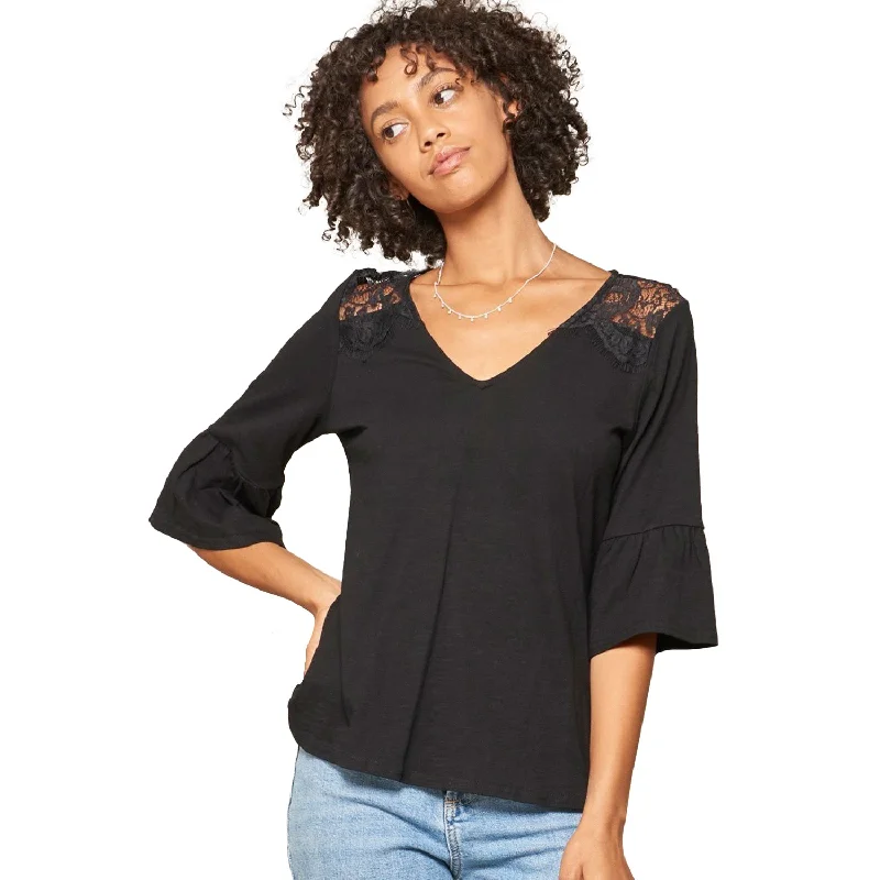 A Knit Top With Deep V Neckline And Yoke Design Classic Timeless Elegant Style