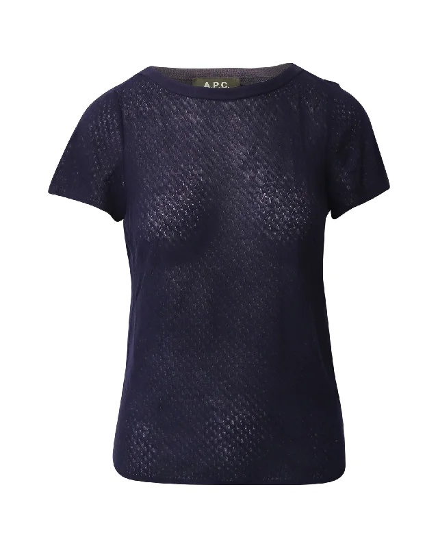 A.P.C. Crew Neck T-Shirt in Navy Blue Tencel Trendy Fashion For Women