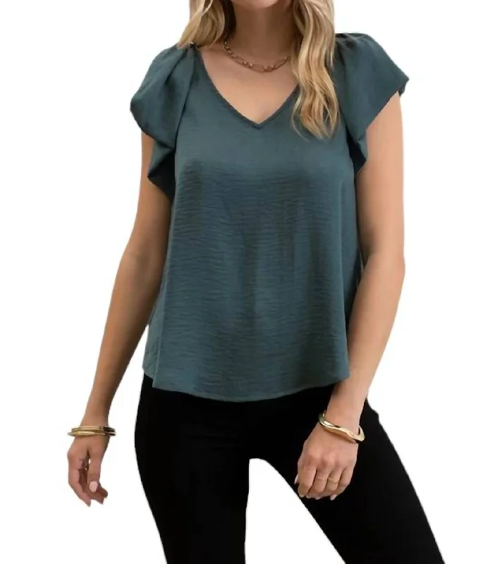 Abena Flutter Sleeve Blouse In Hunter Green Casual Chic Clothing