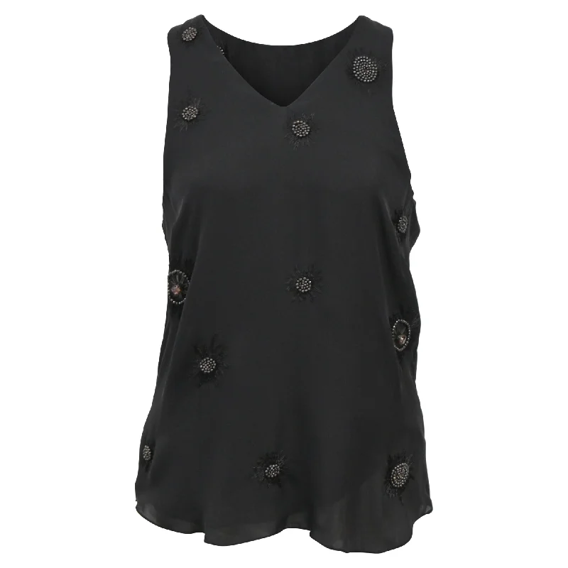 Adam Lippes Beaded Embroidered Sleeveless Top in Black Silk Chic Outfits