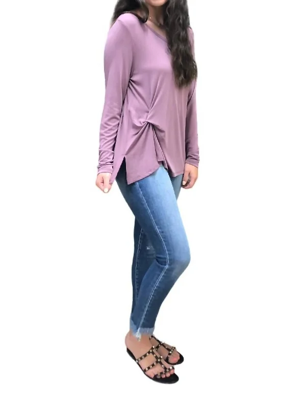 Adeline Twist Long Sleeve Top In Purple Charming Silhouette