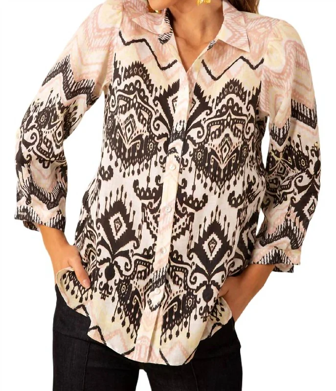 Adelyn Linen Printed Top In Ivory Comfort Meets Fashion