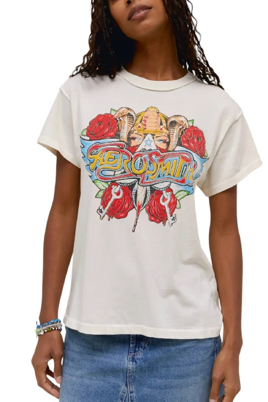 Aerosmith Permanent Vacation Reverse Tour Tee Top In Vintage White Chic Style