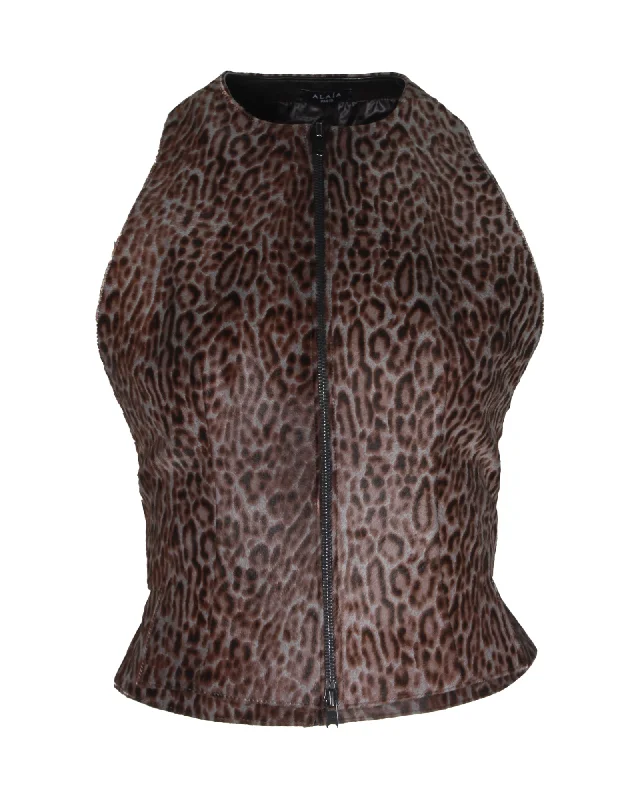 Alaia Printed Vest in Animal Print Calf Hair Elegant Clothing