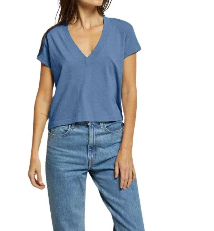 Alanis Cotton V-Neck Tee In Carolina Blue Chic Styles