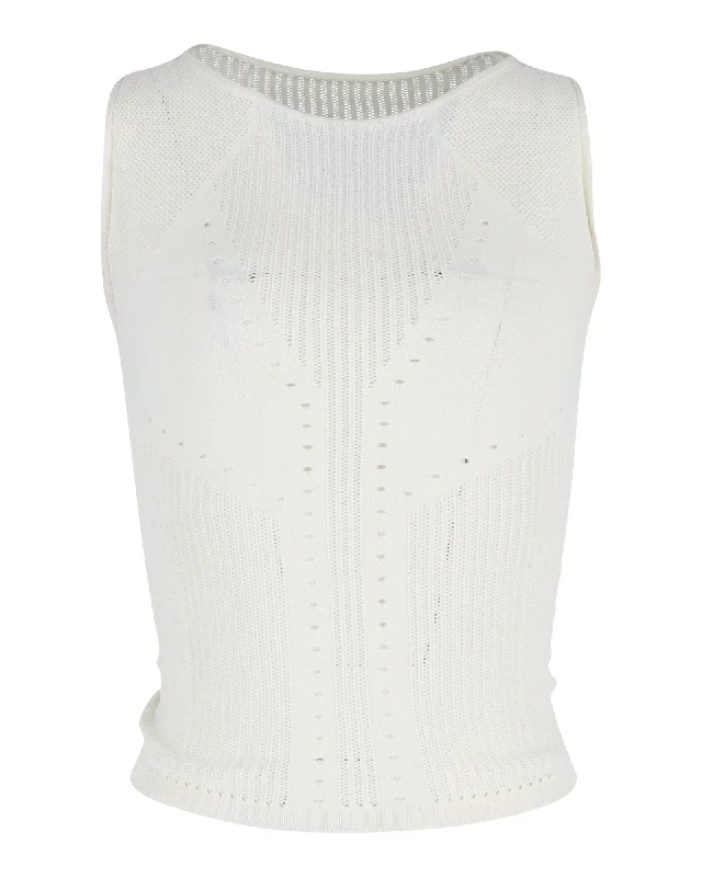 Alberta Ferretti Punched Sleeveless Top in White Viscose Style Beyond Borders