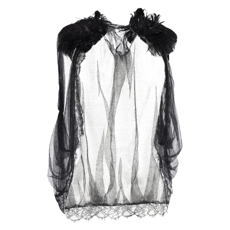 Alberta Ferretti Sheer Vest in Black Silk Tulle and Feathers Seasonal Sale