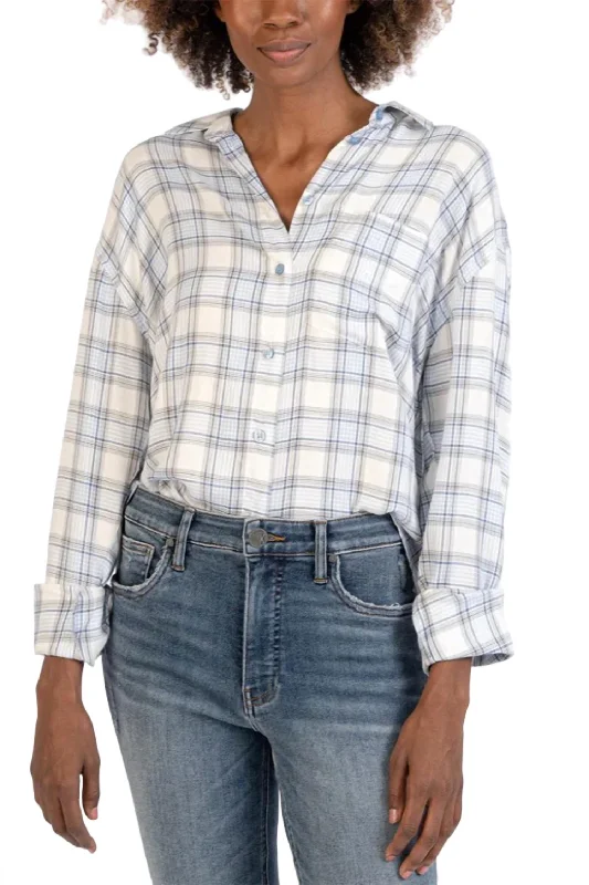 Alcott Crop Button Down In Blue Durable Fashion Picks