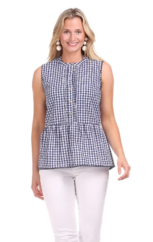 Alexa Top in Navy Gingham Enjoy Discount