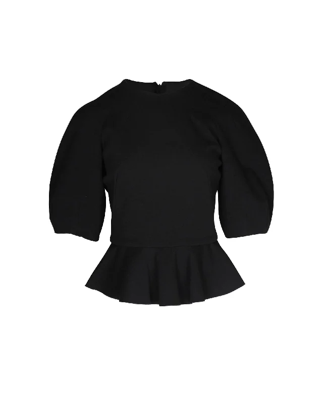 Alexander McQueen Round Sleeve Peplum Top in Black Wool Fashion Sale