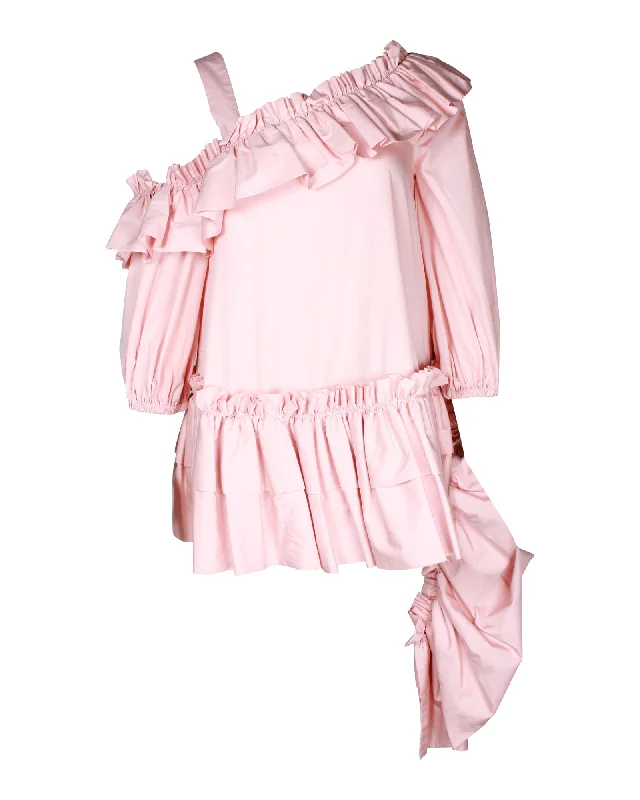 Alexander McQueen Ruffled Asymmetric Top in Pink Cotton Everyday Basics