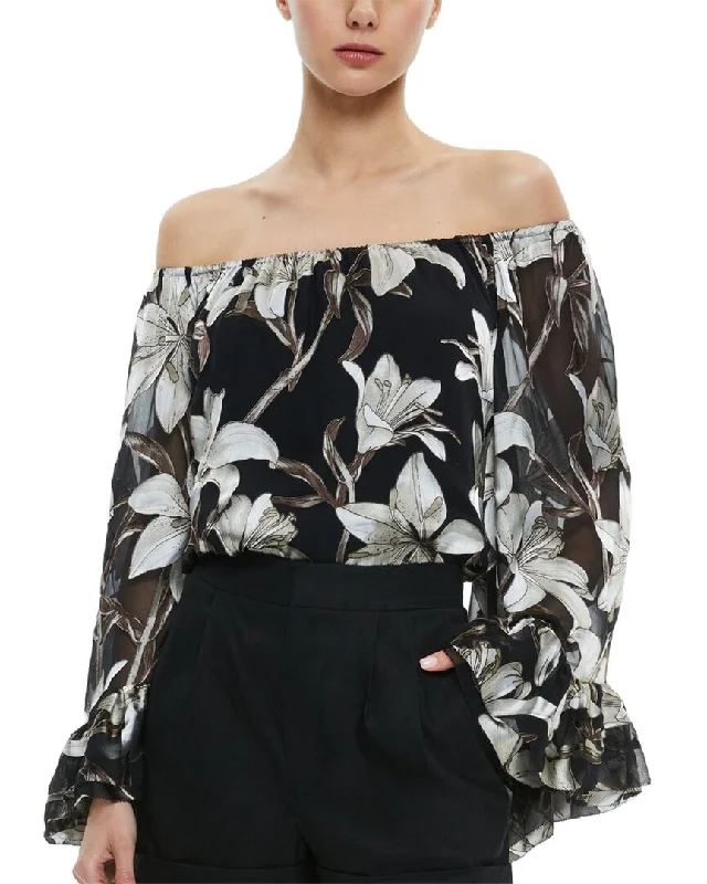 alice + olivia Ardelia Off Shoulder Silk-Blend Top Elevate Your Wardrobe