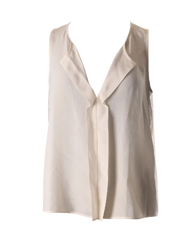 Alice & Olivia Lace Panel Sleeveless Top in Cream Silk Trendy Street Style