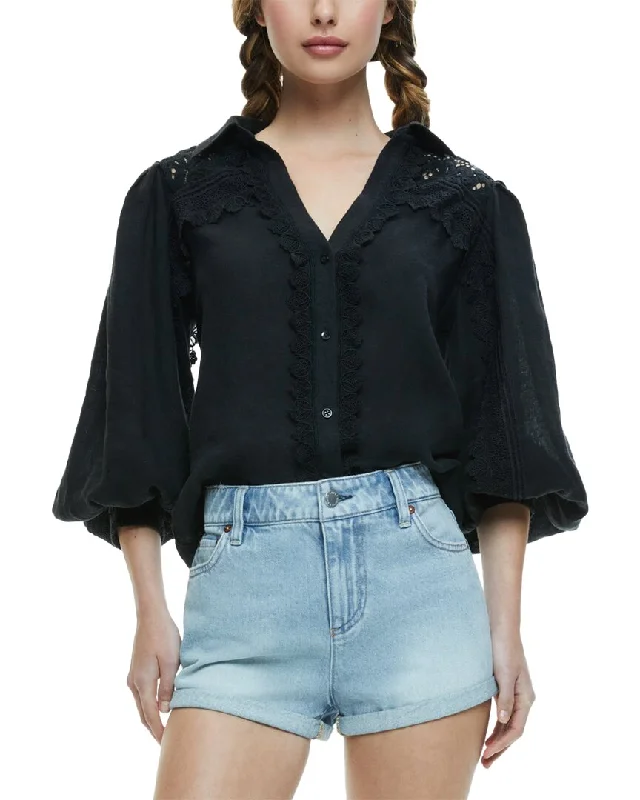 alice + olivia Venty Linen Blouse Casual Weekend Relaxed Style