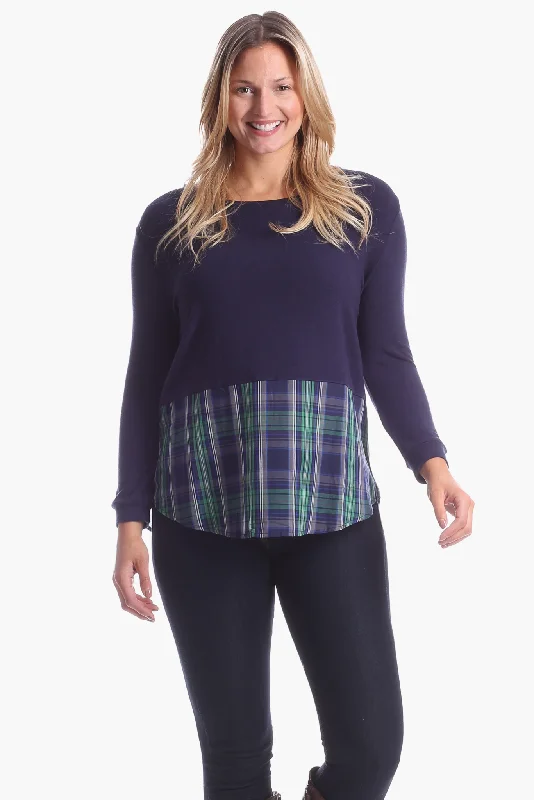 Allison Top in Navy with Plaid Chic Style, Always In Vogue