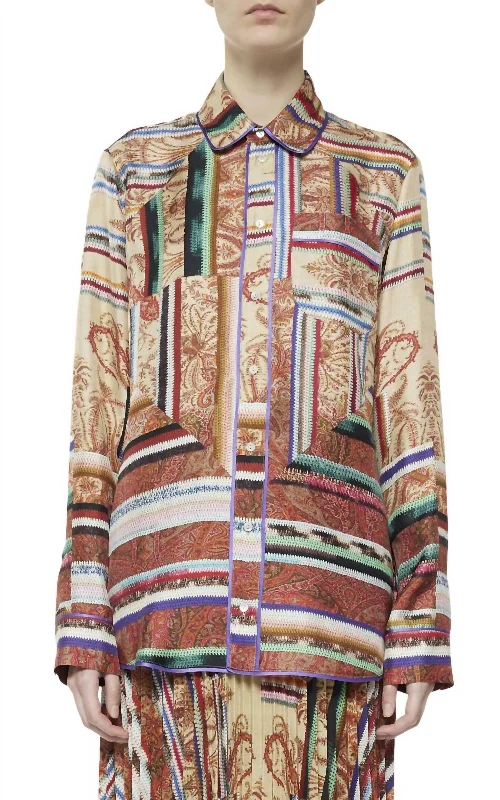 Aloe Long Sleeve Silk Shirt In Paisley Multi Effortless Comfort