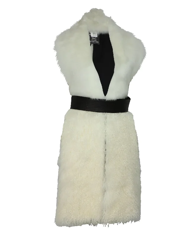 Altuzarra Constable Belted Gilet in White Fur Seasonal Trends