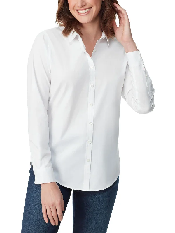 Amanda Womens Collared Fitted Button-Down Top Trendy Threads