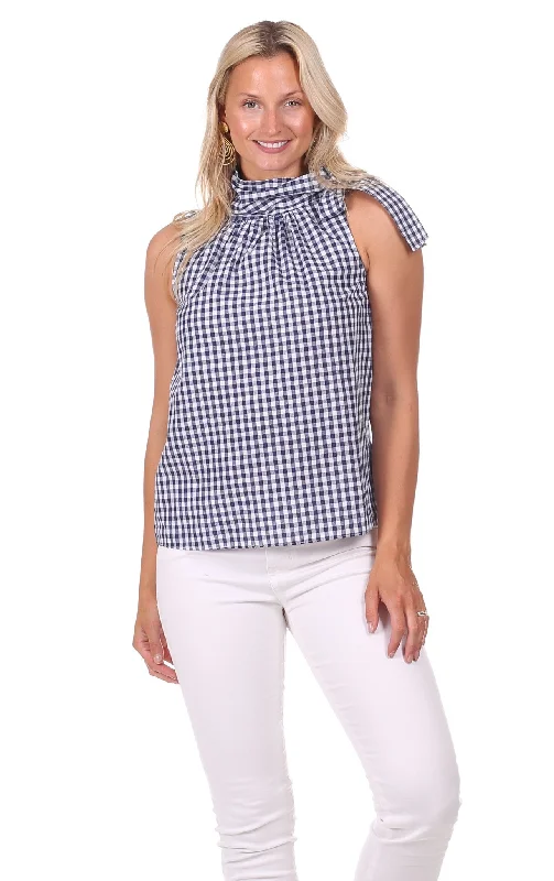 Amelia Halter in Navy Gingham Comfort First Women's Fashion