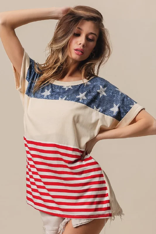 American Flag Theme Short Sleeve T-Shirt Exquisite Women's Wear Sale