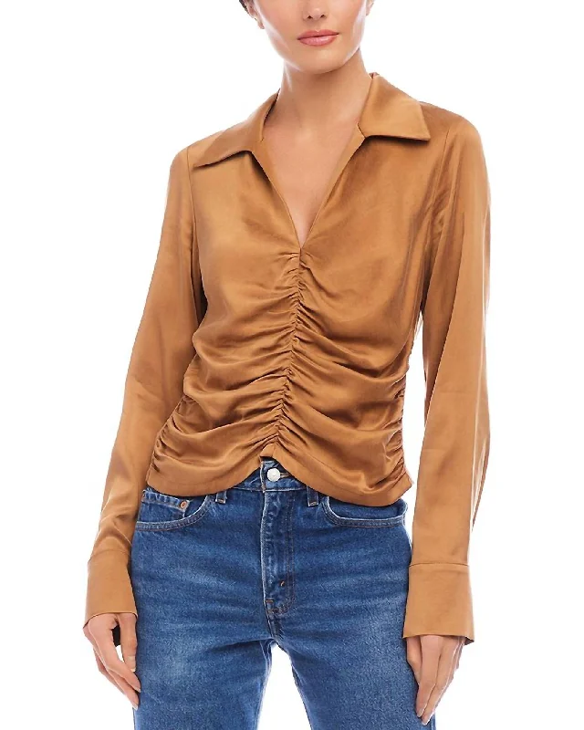 Arabella Shirred Top In Camel Special Offers