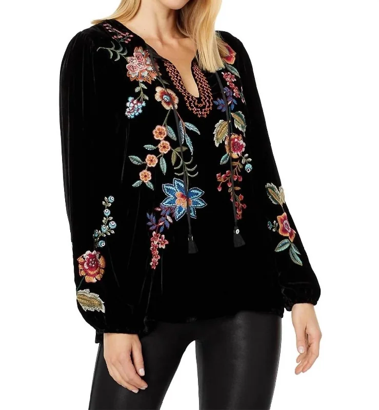 Ardell Velvet Relaxed Blouse In Black Boho - Chic Festival - Ready Style