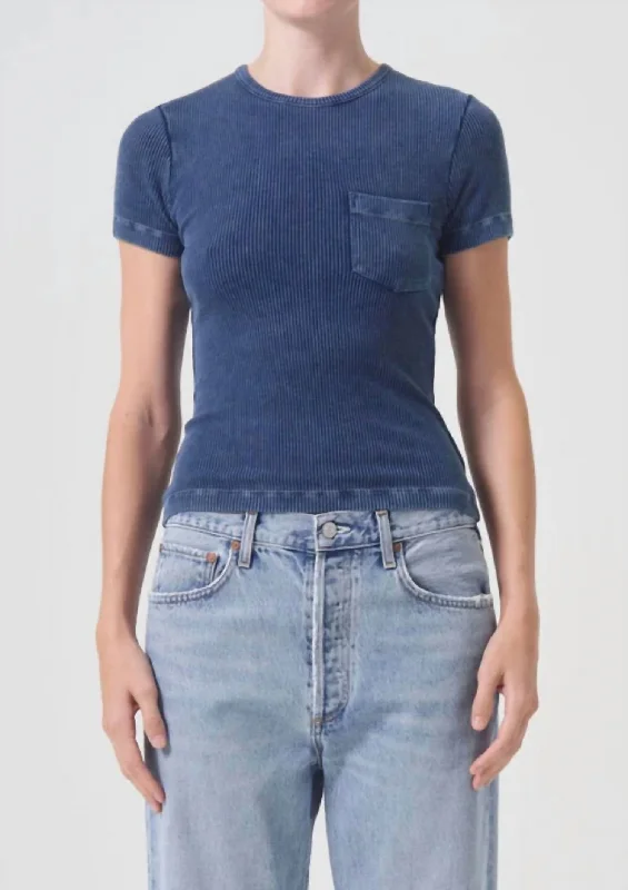 Arlo Rib Pocket Tee In Indigo Holiday Attire Sale