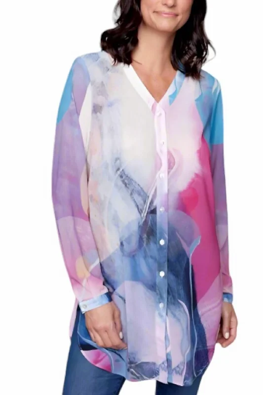 Artist Print Tunic Length Blouse In Multicolor Special Offers, Don't Miss