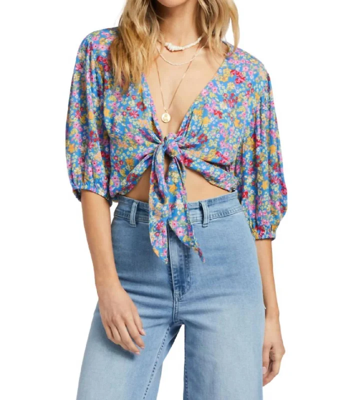 As You Wish Tie Top In Blue Hot Trends