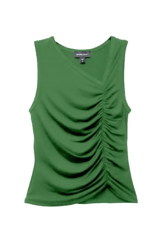 Asymmetric Neck Tank Top In Green Seasonal Sale