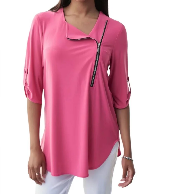 Asymmetric Zip Top In Raspberry Sorbet Hurry Before It's Gone