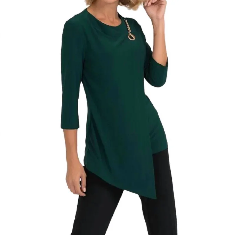 Asymmetrical Chain Tunic Top In Pure Emerald Luxe Layering