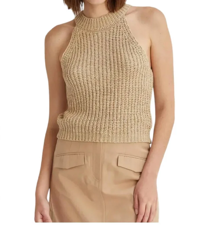 Audrey Chunky Knit Halter Top In Beige Today Only