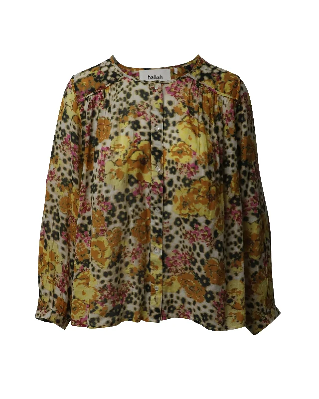 Ba&sh Doddy Floral-Print Blouse in Yellow Cotton Wardrobe Update