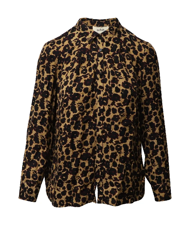 Ba & Sh Leopard Print Long Sleeved Blouse in Multicolor Viscose Versatile Outfits