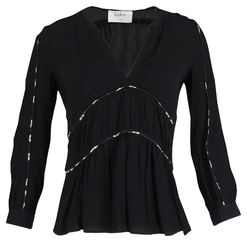 Ba&Sh V-Neck Top in Black Viscose Fashion Forward