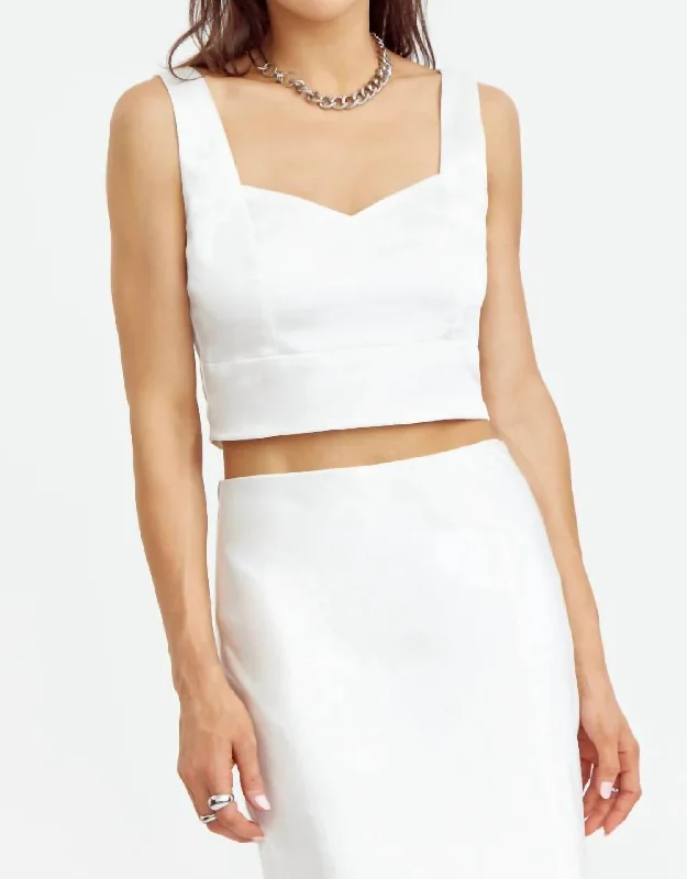 Babel Satin Cropped Top In Off White Fashion Sale