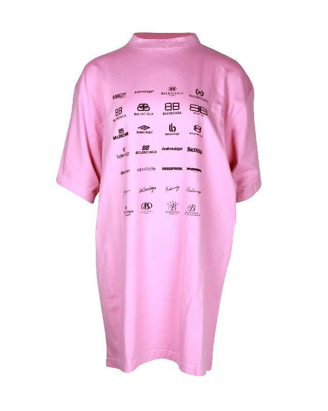 Balenciaga Archives Logos-Print Oversized T-shirt in Pink Cotton Hot Styles