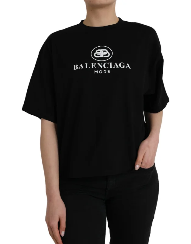 Balenciaga  Cotton Logo Crew Neck Short Sleeves Women's T-shirt Trendy Street Style