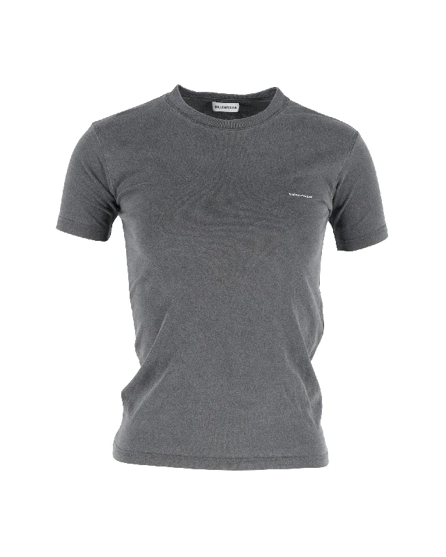 Balenciaga Logo Crewneck T-shirt in Grey Cotton Seasonal Fashion