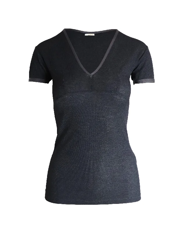 Balenciaga V-neck T-shirt in Grey Cotton Spring Fashion